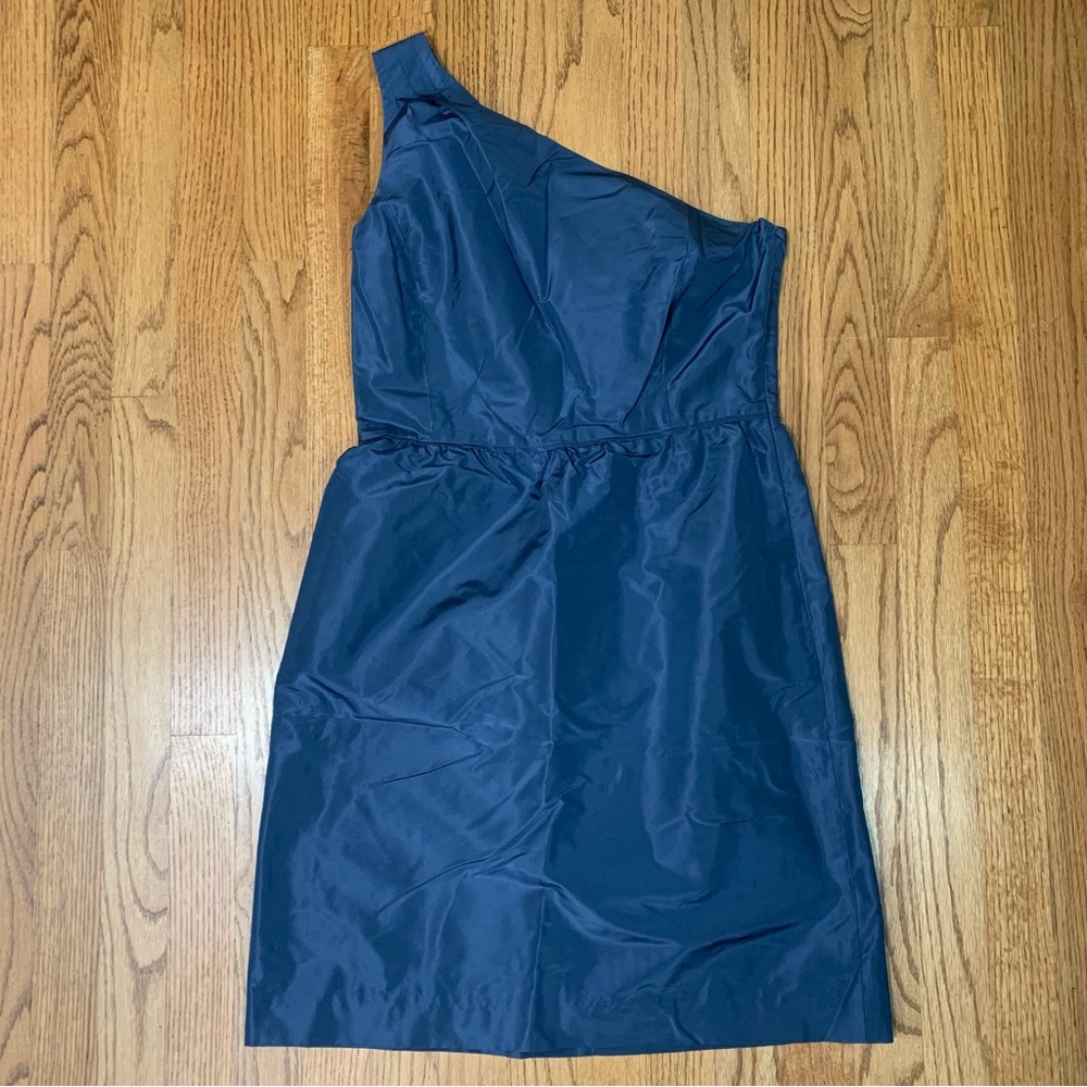 J.Crew Silk Taffeta One-Shoulder Asymmetrical Midi Dress Steel Blue Size 8 NWOT
